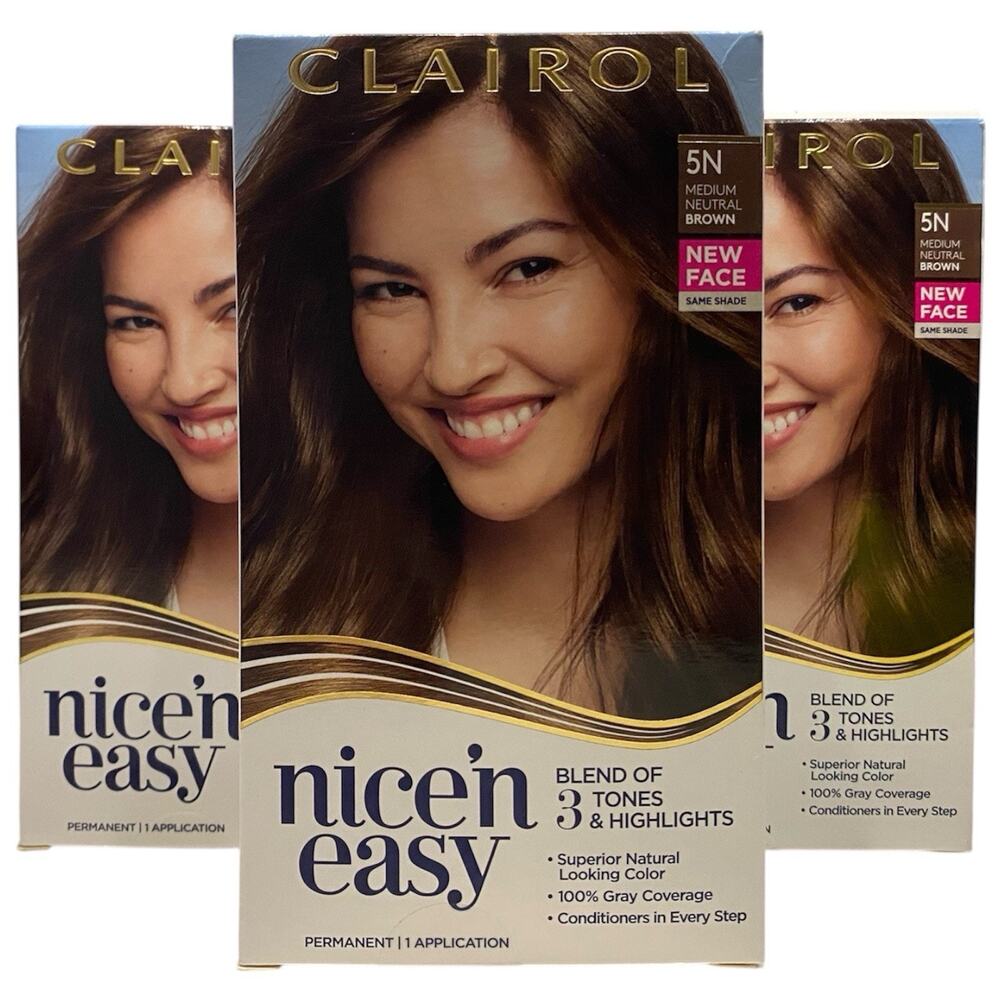 Clairol Nice'n Easy Permanent Hair Dye 5N Medium Neutral Brown, Pack of 3